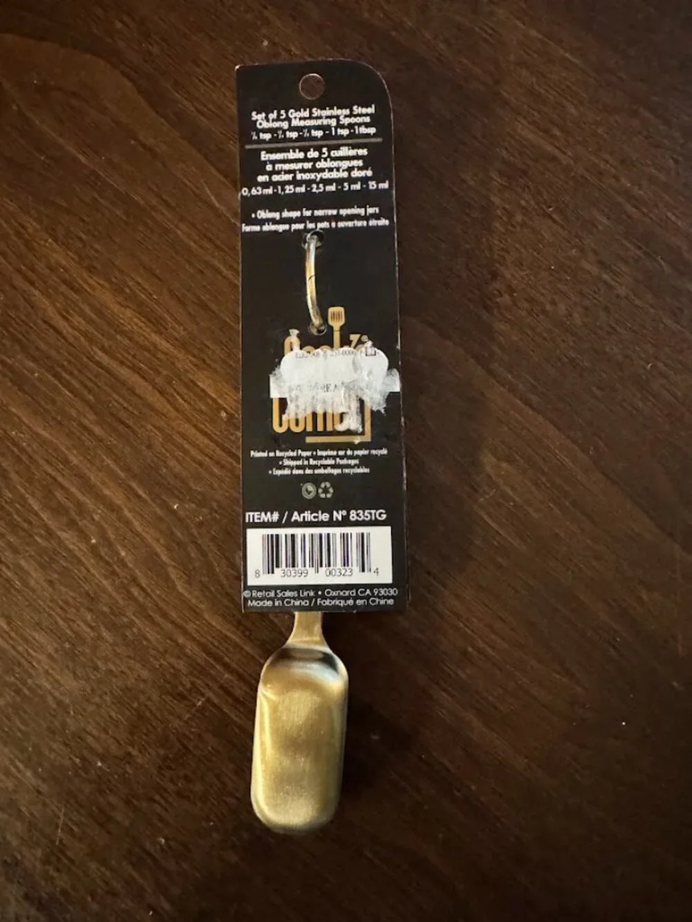 Cook's Corner Set of 5 Gold Stainless Steel Oblong Measuring Spoons